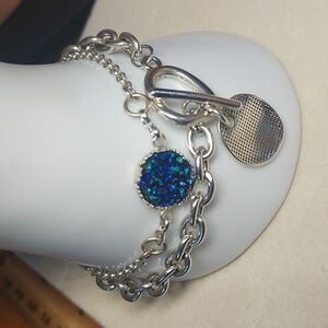 2 Pc Lot Silver-tone Chain Bracelets Druzy Toggle